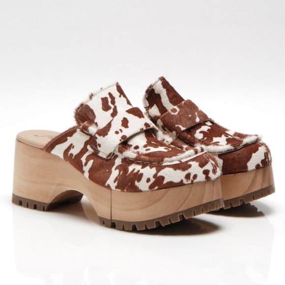 🎉LAST CHANCE🎉 FREE PEOPLE Corbin Hair On Clogs / Brown Combo - Picture 9 of 14